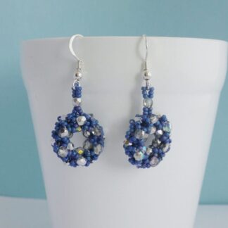 Nebula Blue and Silver Circle Drop Earrings