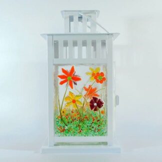 Floral Fused Glass Panelled Candle Lantern