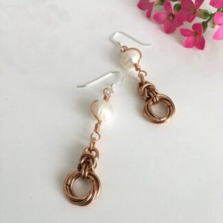 Ivory Freshwater Pearls and Bronze Mobius Wire Wrapped Earrings