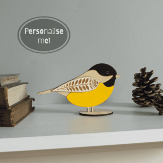 Standing Wooden Coal Tit Decoration - Etched and Hand Painted