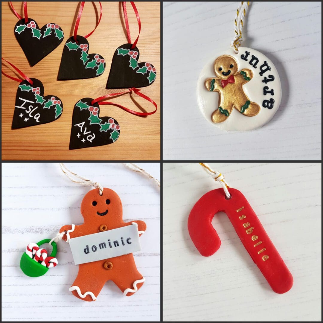 Personalised Christmas decorations CHOOSE YOUR STYLE Hearts, Gingerbread Man, Candy Cane