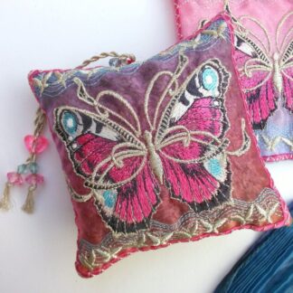 Pink BUTTERFLY, embroidered lavender pouch.