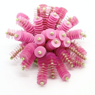 Pink and Lime Sequin & Beaded Fabric Button Brooch