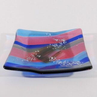 Pink and Blue Angular Fused Glass Dish