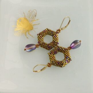 Metallic Gold and Purple Hexagonal Earrings with 14k Goldfilled Earwires
