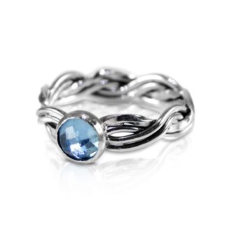 Sterling Silver Woven Celtic Ring with Swiss Blue Topaz