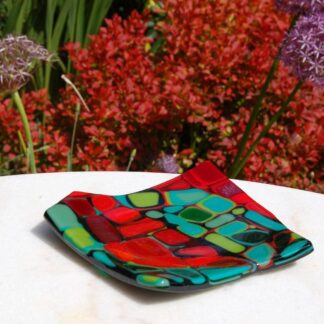 Red and Green Fused Glass Trinket Dish