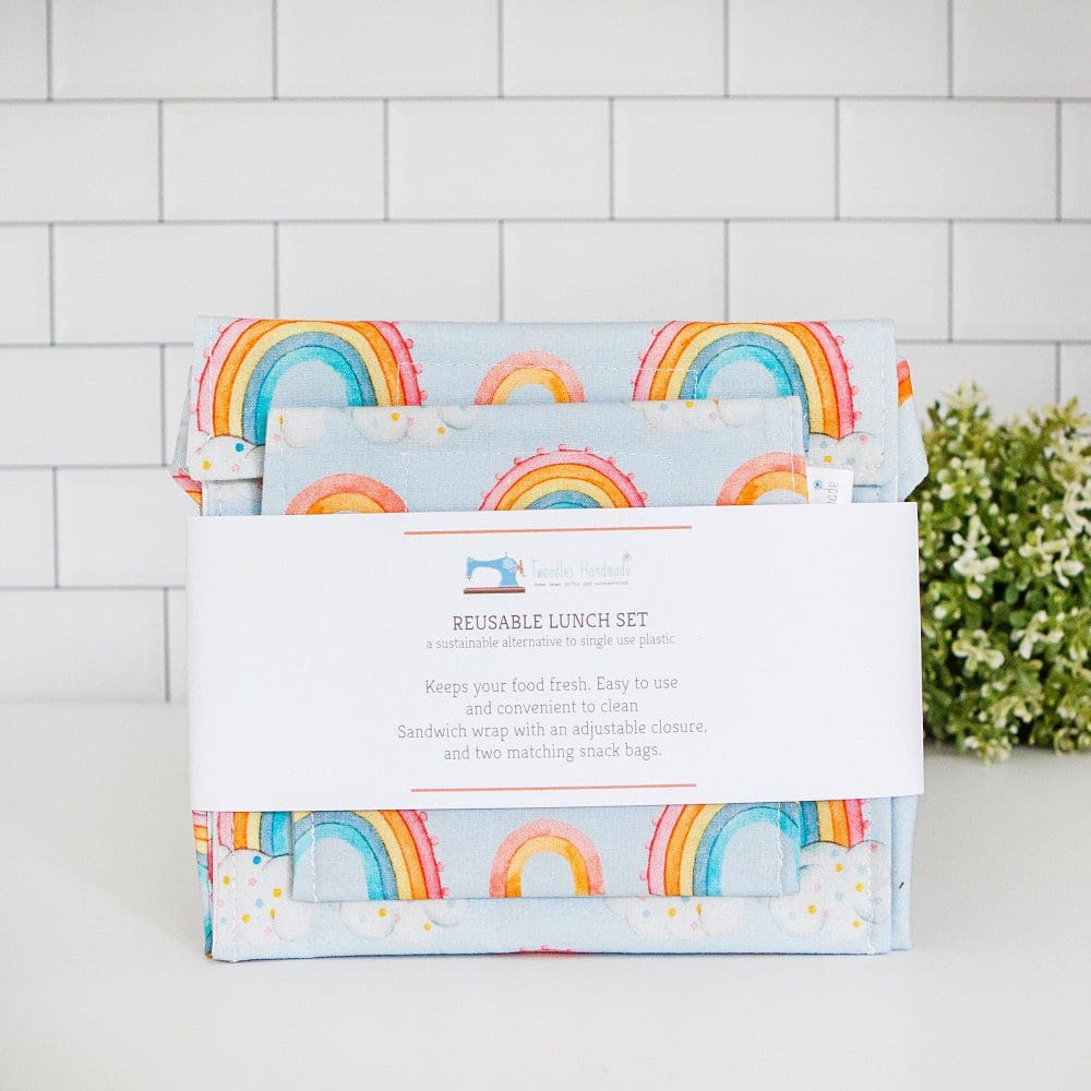 Reusable Lunch set with sandwich wrap and snack bags - Rainbows