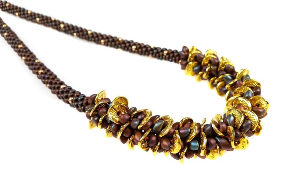 Handcrafted Brown and Gold Legana Kumihimo Necklace