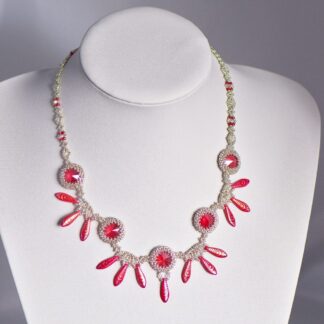 Red and Silver Peacock Print Scalloped Necklace