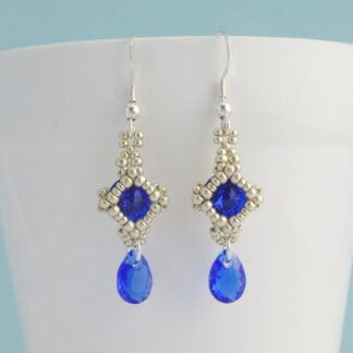 Royal Blue and Silver Crystal Dangle Earrings