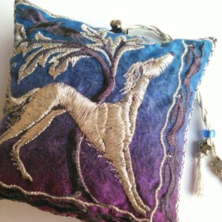 SALUKI and HARES, embroidered lavender bag