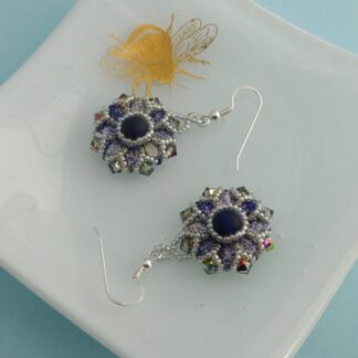 Midnight Blue and Silver Beaded Mandala Earrings
