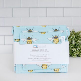 Eco Friendly Reusable Lunch set with sandwich wrap and snack bags - Sky Blue Bees