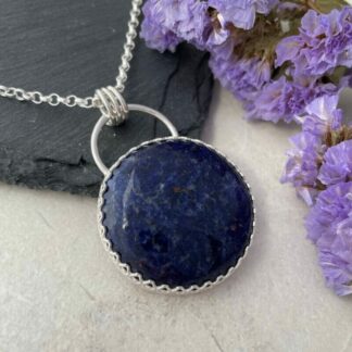 Blue Sodalite Gemstone Necklace Silver Hallmarked Pendant