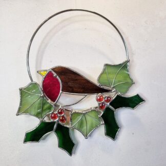 Stained Glass Christmas Wreath - Robin, Holly and Ivy