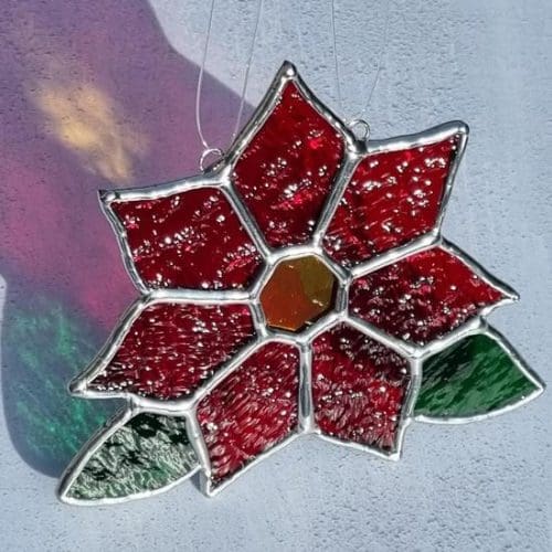 Stained Glass Christmas Poinsettia Suncatcher - Image 4