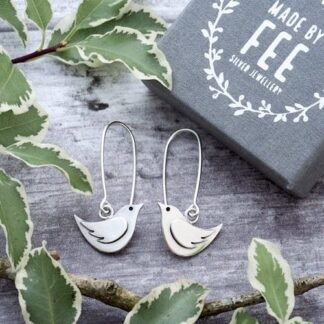 Cute Sterling Silver Bird Dangle Drop Earrings for Women