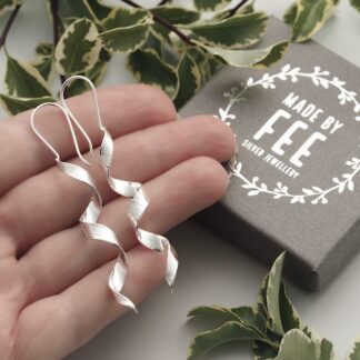 Sterling Silver Twisted Corkscrew Ribbon Curl Dangle Earrings