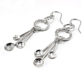 Sterling Silver Drop Earrings with Woven and Domed Details
