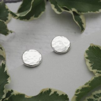 Rustic Sterling Silver Hammered Pebble Stud Earrings - 9mm or 10mm