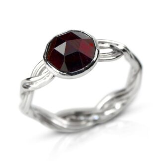 Sterling Silver Woven Band Ring with Garnet