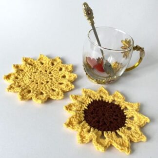 Pretty Crochet Sunflower Coasters for Housewarming Home Decor - 100% Cotton