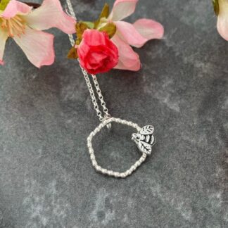 Handmade Bee Necklace Geometric Honeycomb Pendant