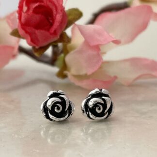 Silver Rose Flower Stud Earrings