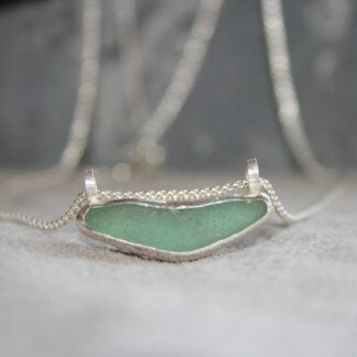 Teal Seaglass and Sterling Silver Pendant Necklace