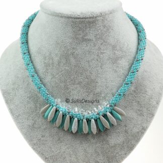Handcrafted Turquoise and Grey Kumihimo Necklace
