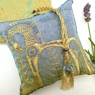 TROJAN horse lavender sachet, with embroidery in grey and gold colours