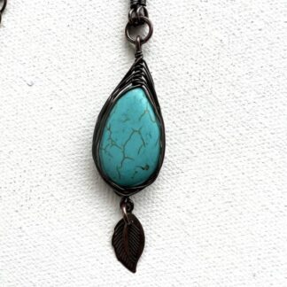 Dark Copper Turquoise Wire Wrapped Long Necklaces for Women