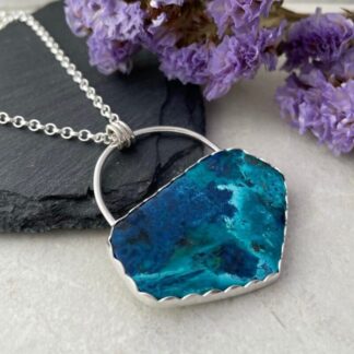 Turquoise Blue Shattuckite Gemstone Handmade Silver Necklace