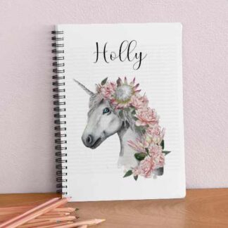 Unicorn with flowers notebook A5 Recycled Journal