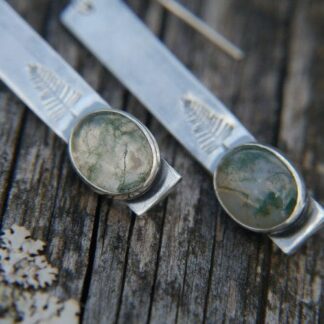 Wildwoods Moss Agate Dangly Pine Tree Earrings