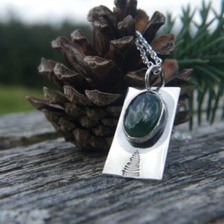 Wildwoods Moss Agate Pine Tree Pendant Necklace