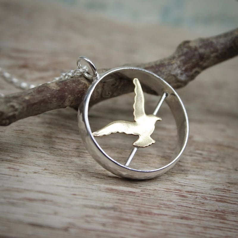 Bird On A Wire Sterling Silver & Brass Pendant Necklace - Image 2