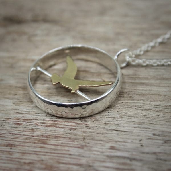 Bird On A Wire Sterling Silver & Brass Pendant Necklace - Image 3