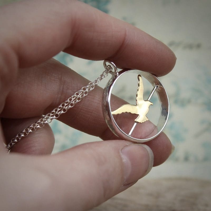 Bird On A Wire Sterling Silver & Brass Pendant Necklace - Image 4