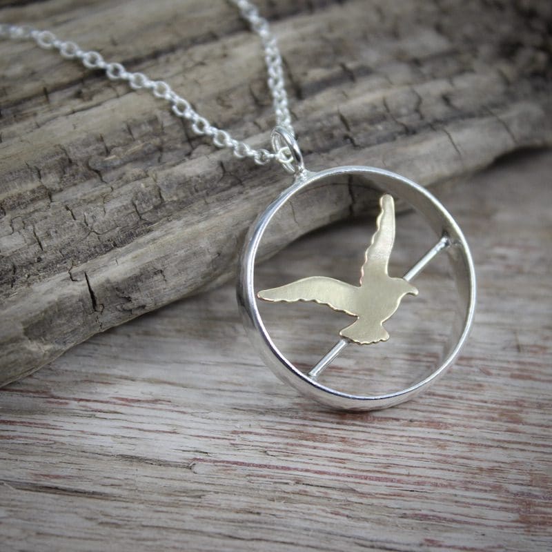 Bird On A Wire Sterling Silver & Brass Pendant Necklace - Image 5