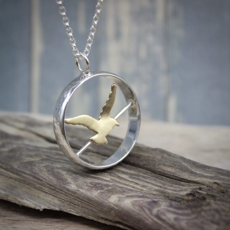 Bird On A Wire Sterling Silver & Brass Pendant Necklace - Image 6