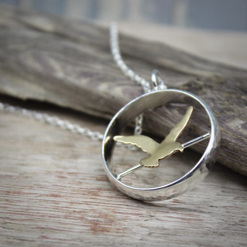 Bird On A Wire Sterling Silver & Brass Pendant Necklace - Image 8