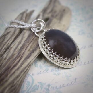 Large Deep Blue Agate & Sterling Silver Statement Pendant Necklace
