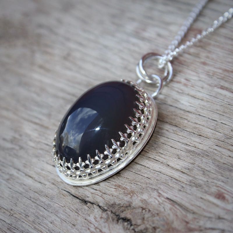 Large Deep Blue Agate & Sterling Silver Statement Pendant Necklace - Image 2