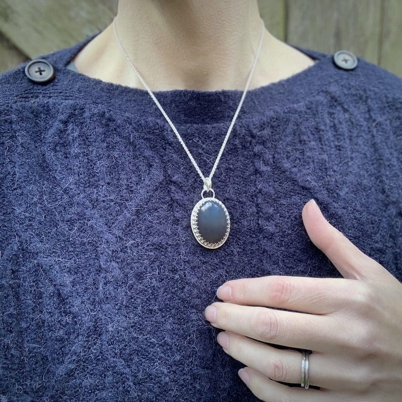 Large Deep Blue Agate & Sterling Silver Statement Pendant Necklace - Image 3