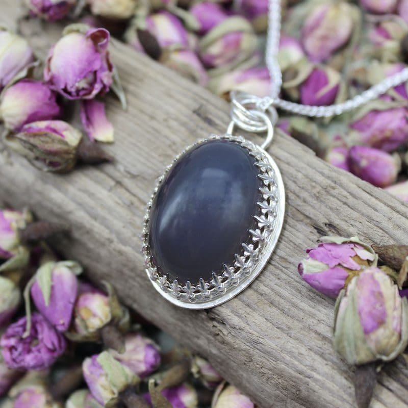 Large Deep Blue Agate & Sterling Silver Statement Pendant Necklace - Image 4