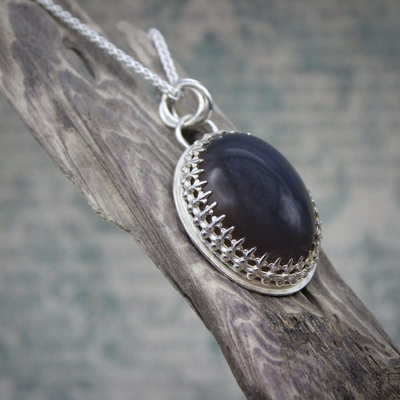 Large Deep Blue Agate & Sterling Silver Statement Pendant Necklace - Image 5