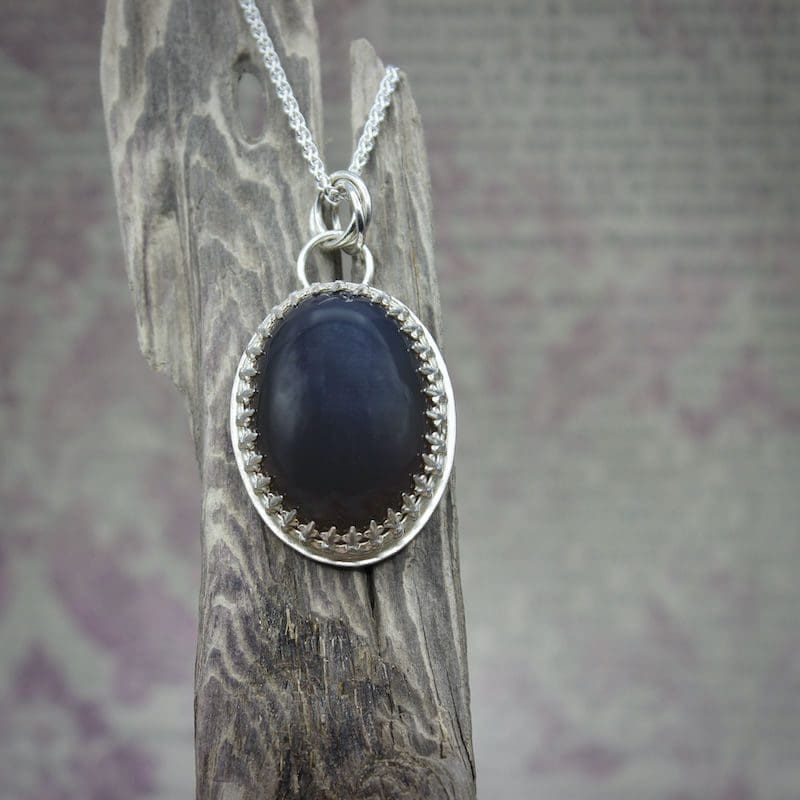 Large Deep Blue Agate & Sterling Silver Statement Pendant Necklace - Image 7