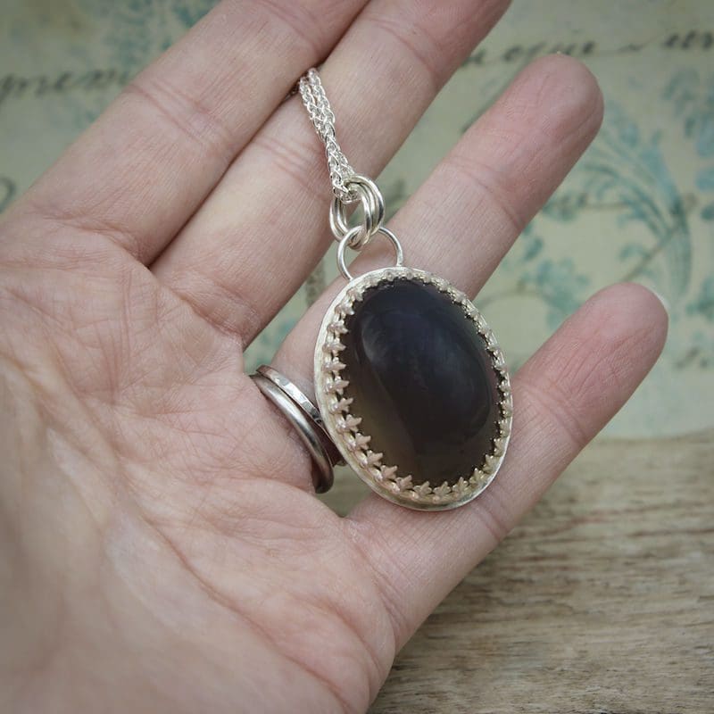 Large Deep Blue Agate & Sterling Silver Statement Pendant Necklace - Image 6